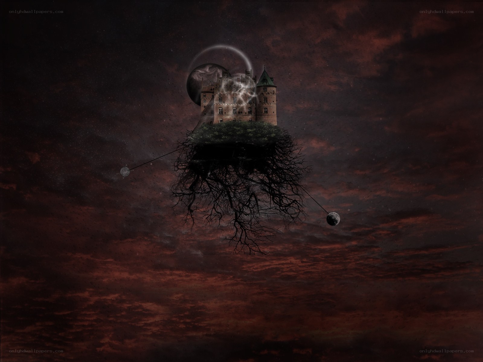 floating castle in dark sky