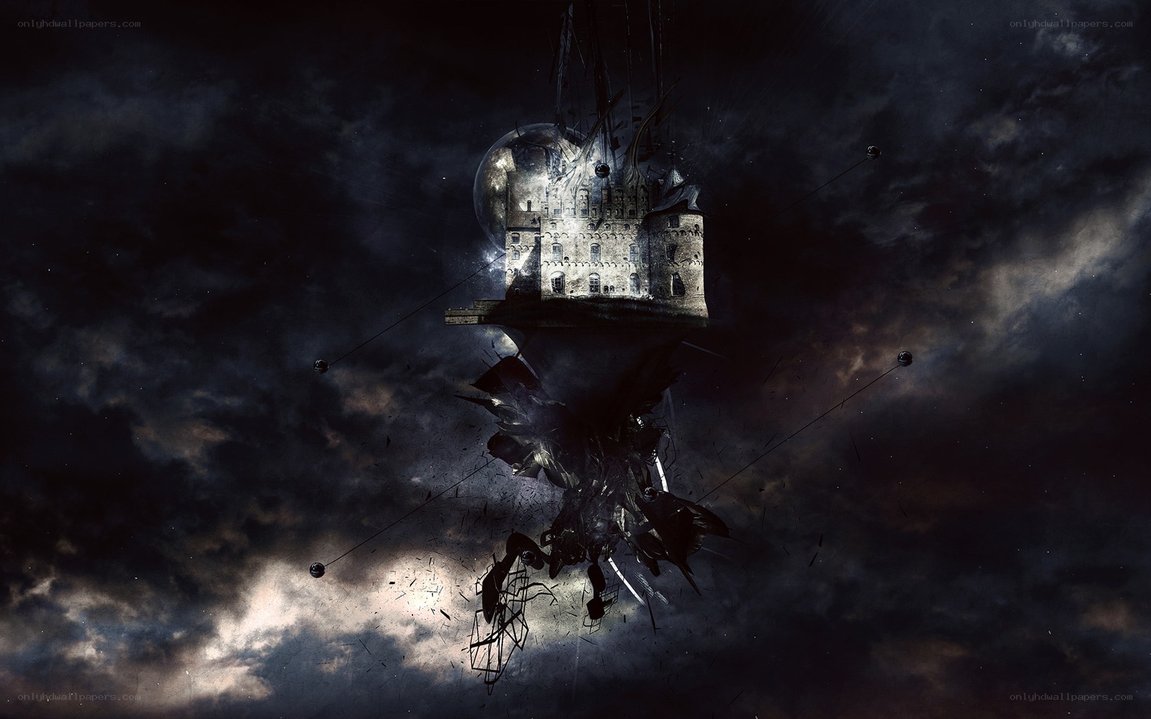 floating castle in dark sky