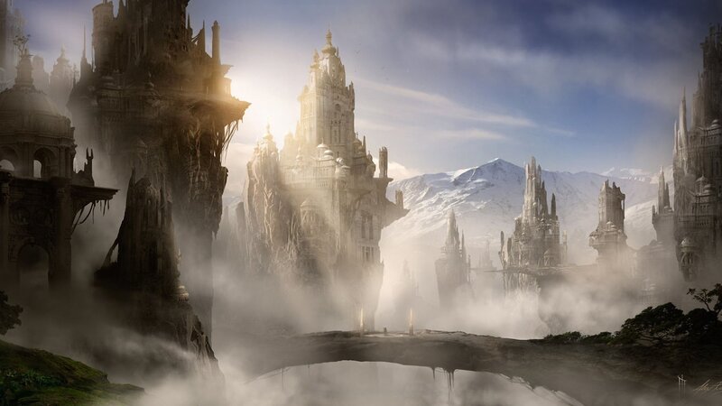 floating castle in mist