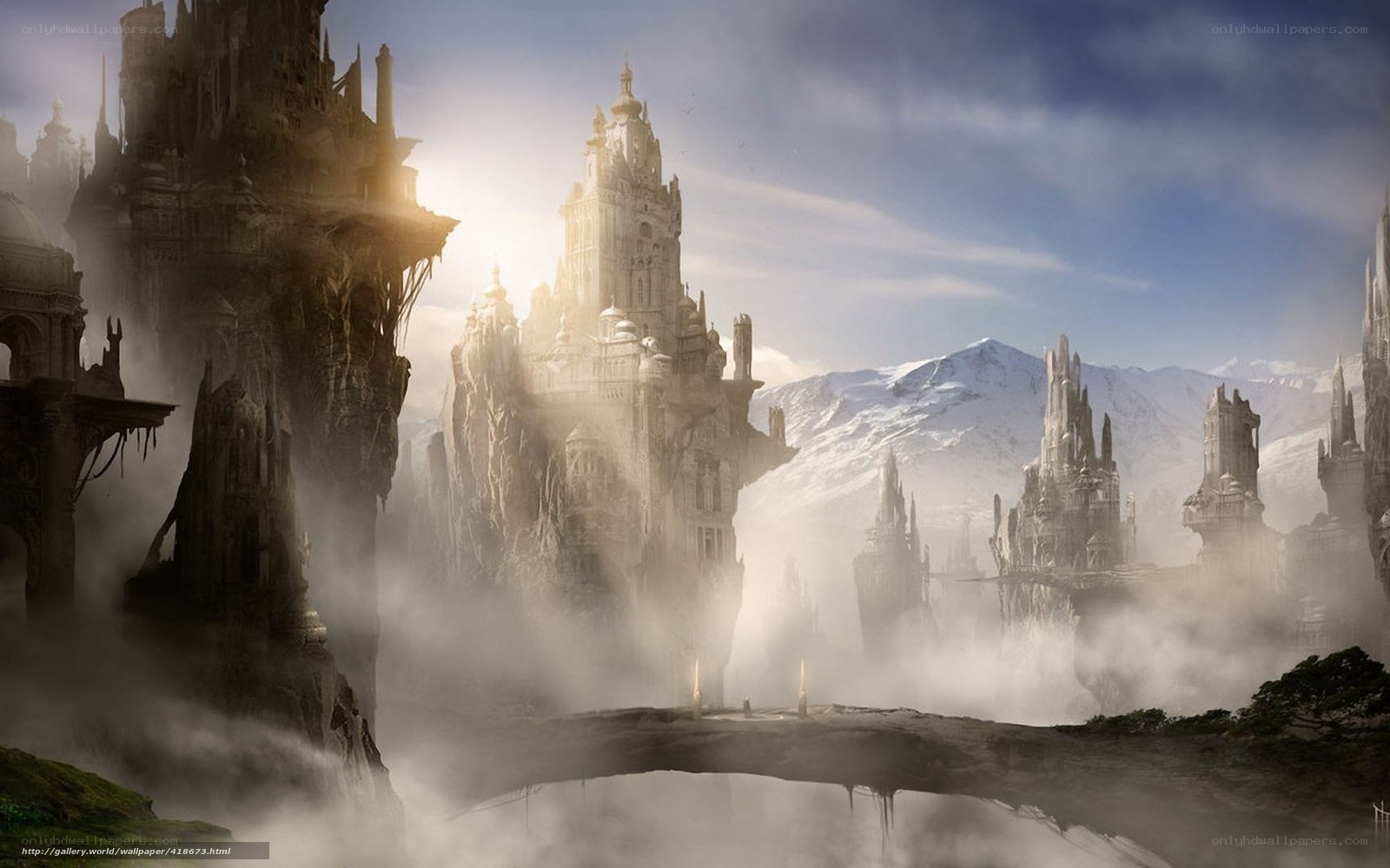 floating castle in mist