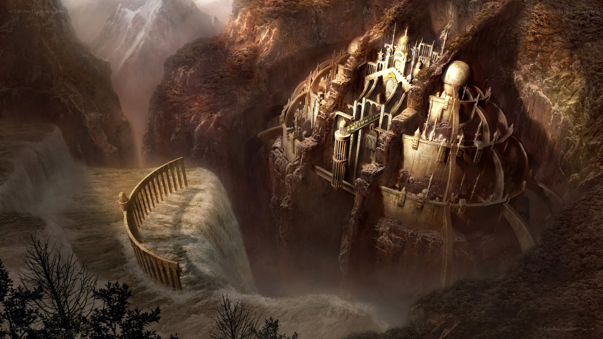 Floating castle in mountain canyon
