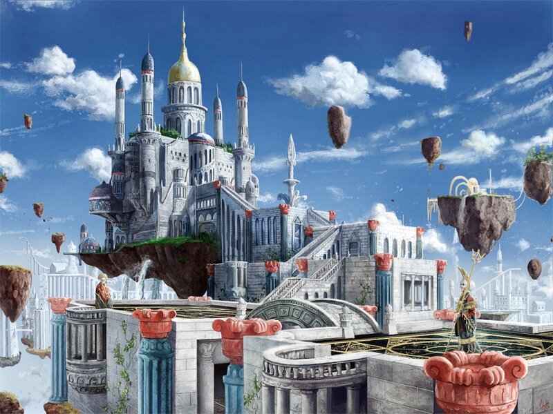 Floating Castle in Sky — Blue, Fantastical