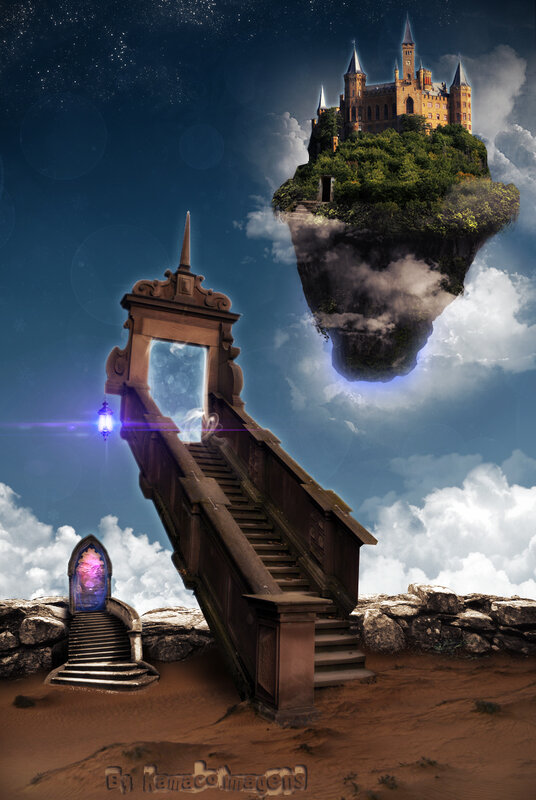 Floating Castle in Sky — Blue, Fantasy