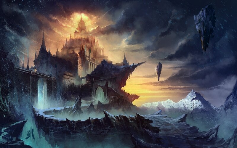 Floating Castle in Storm — Dark Blue