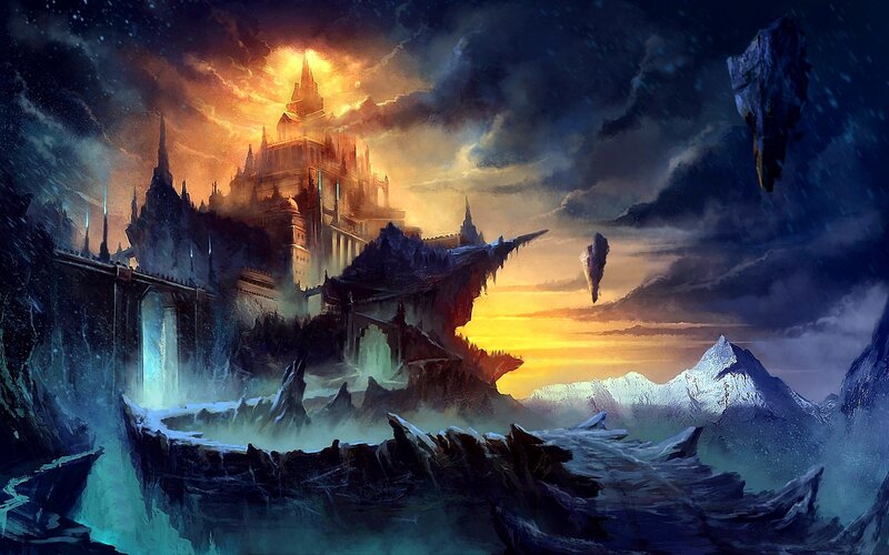 Floating Castle in Storm — Orange, Dramatic