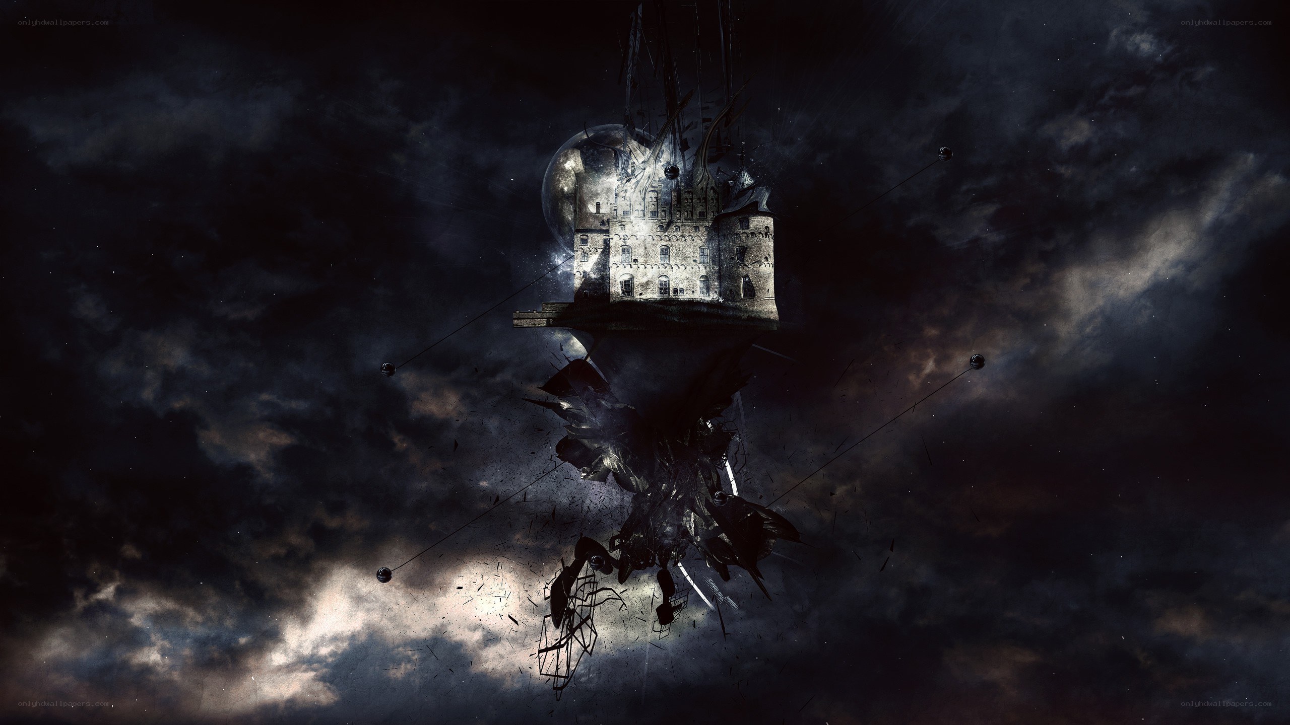 floating castle in stormy sky