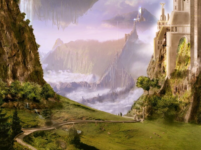 Floating Castle Landscape — Green, Serene