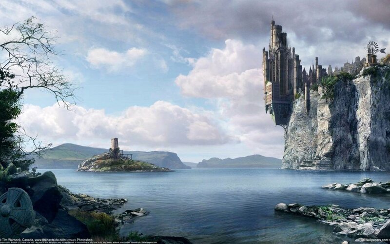 Floating Castle on Cliff — Blue