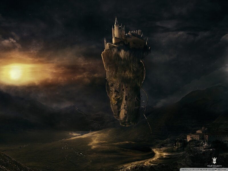 Floating Castle on Rock — Black