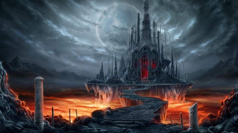 Floating Castle over Lava — Gray