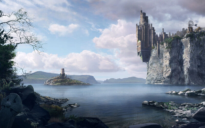 Floating castle over sea