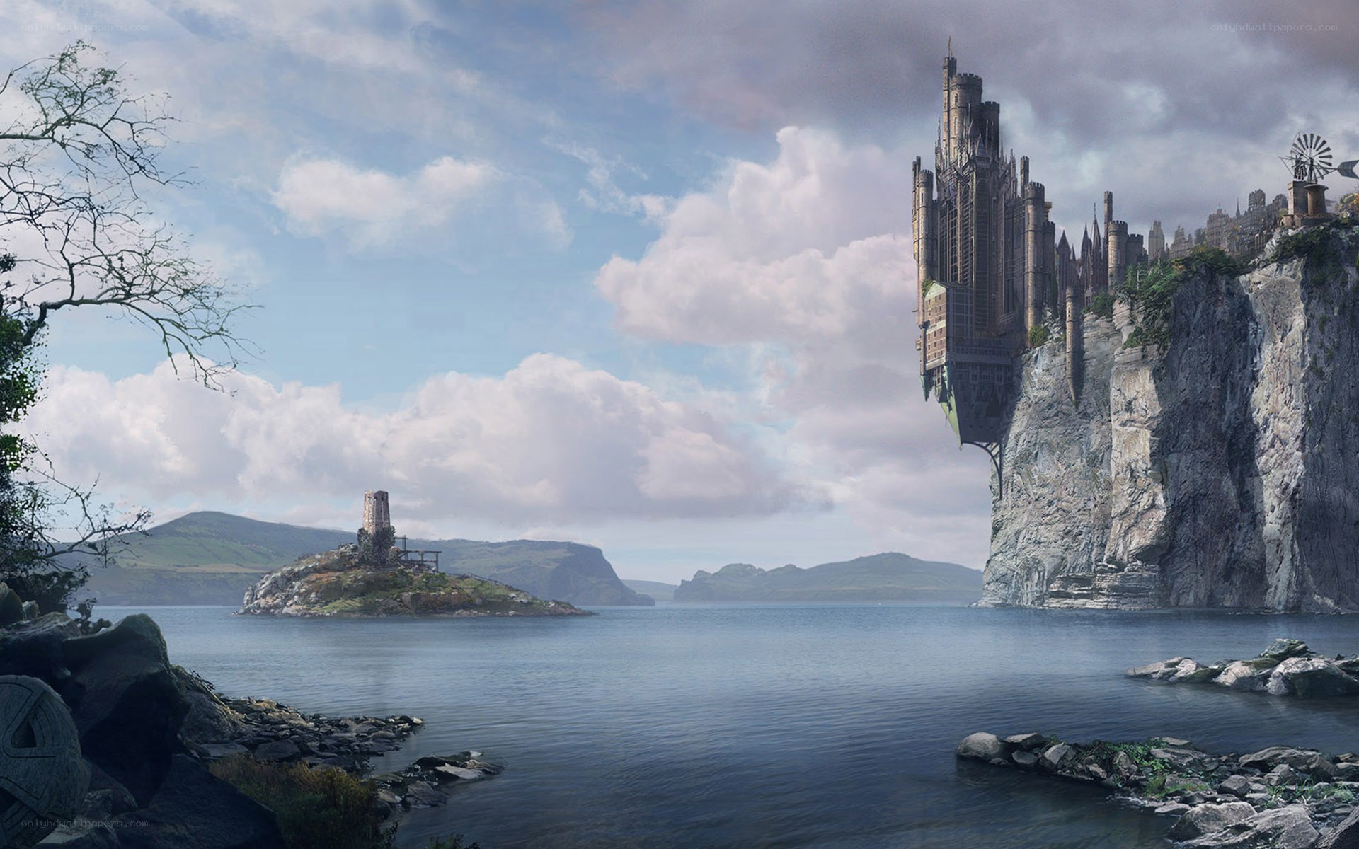 Floating castle over sea