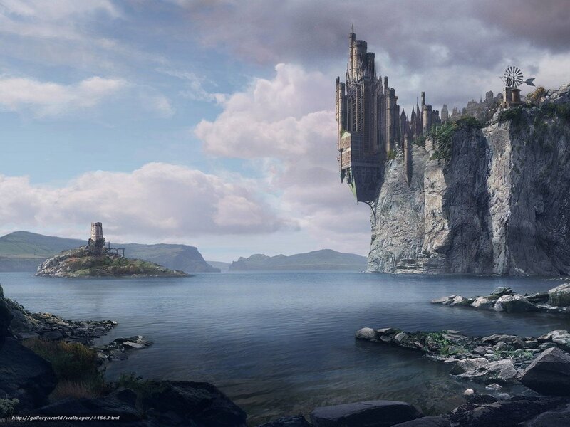 Floating castle over sea