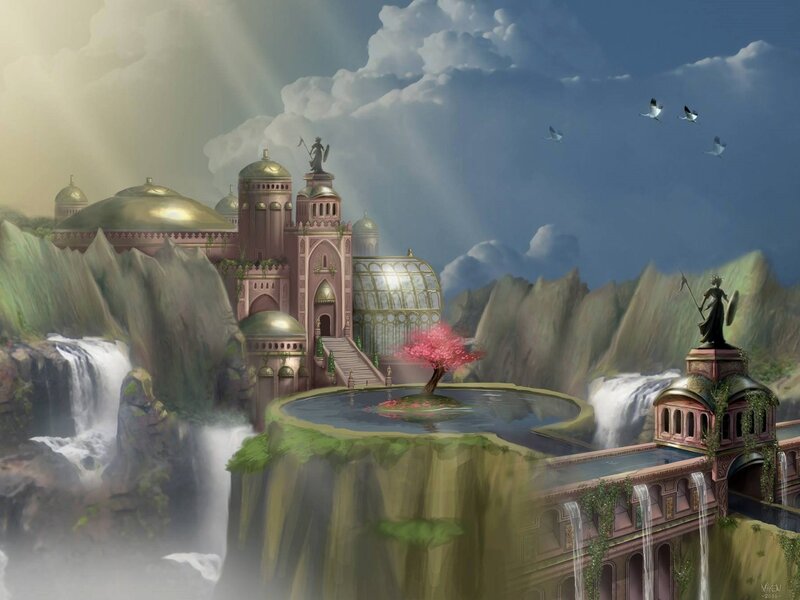 Floating castle with cherry blossom