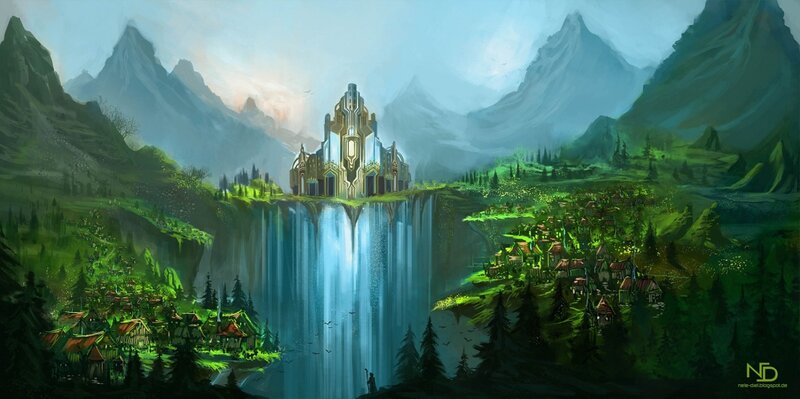Floating Castle with Waterfall