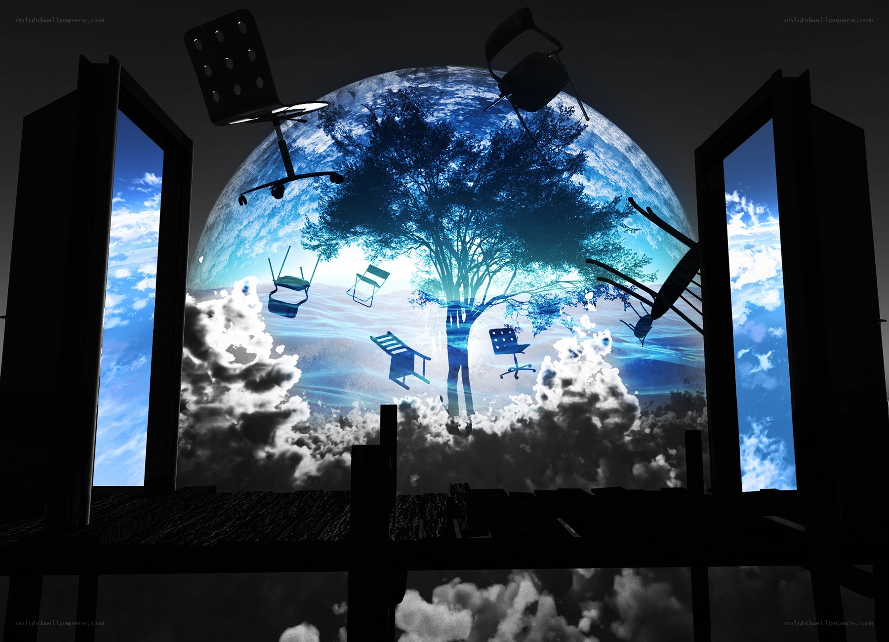 Floating chairs in dream world