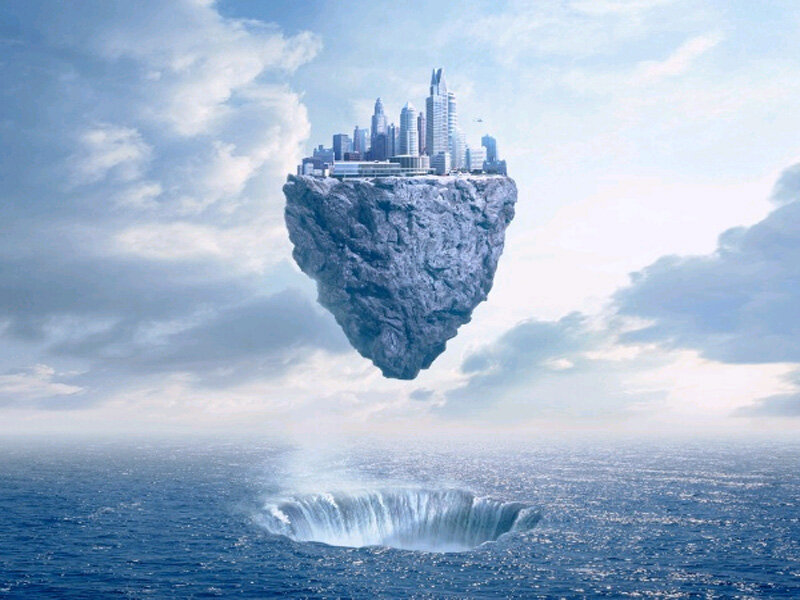 floating city above ocean