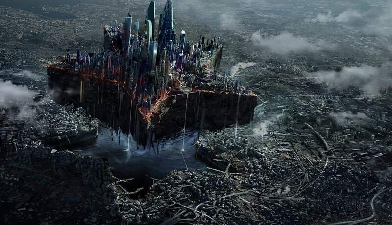 Floating City Above Ruins — Gray