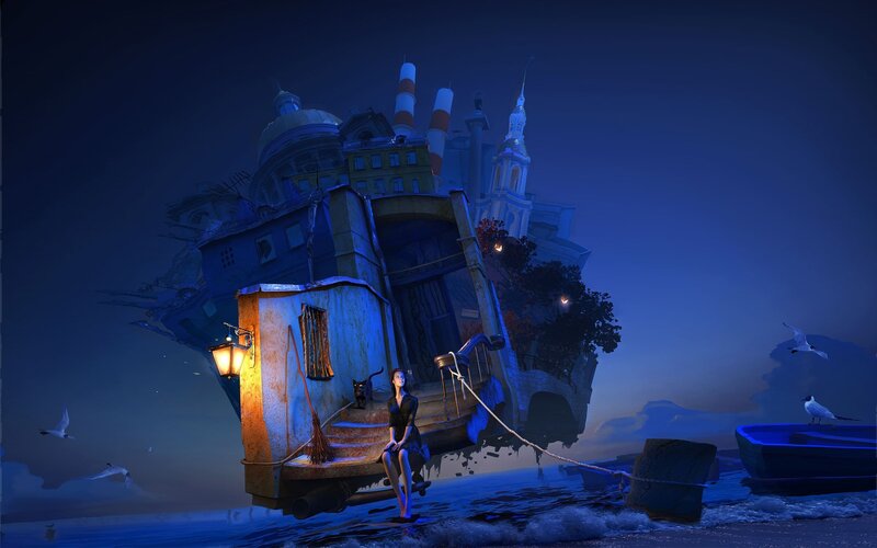 Floating city at night