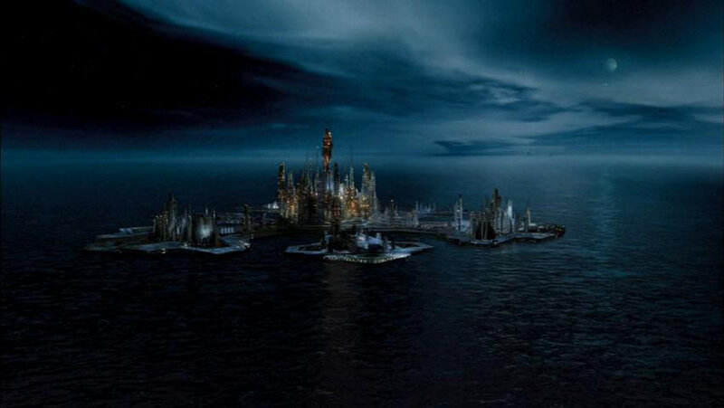 floating city at night