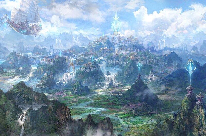 floating city fantasy landscape
