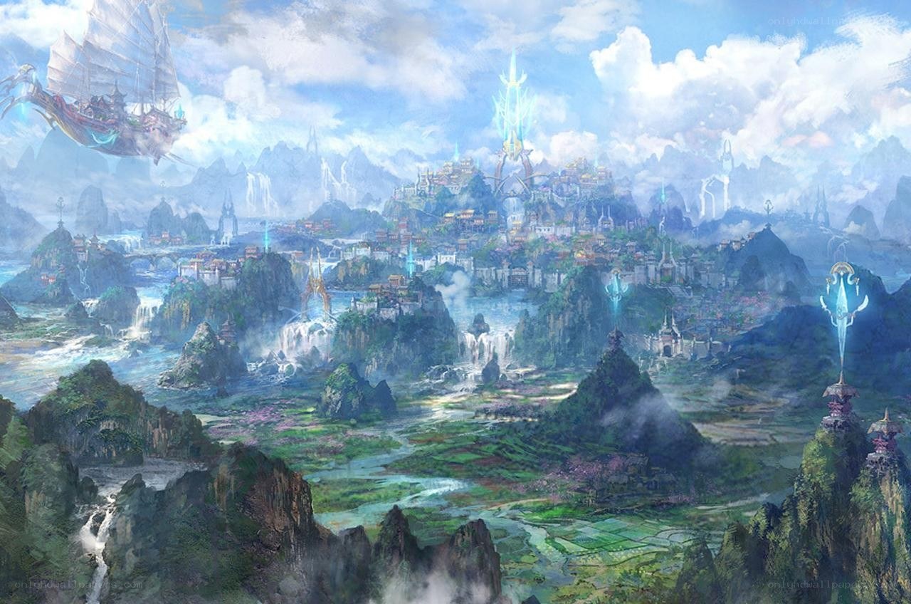 floating city fantasy landscape