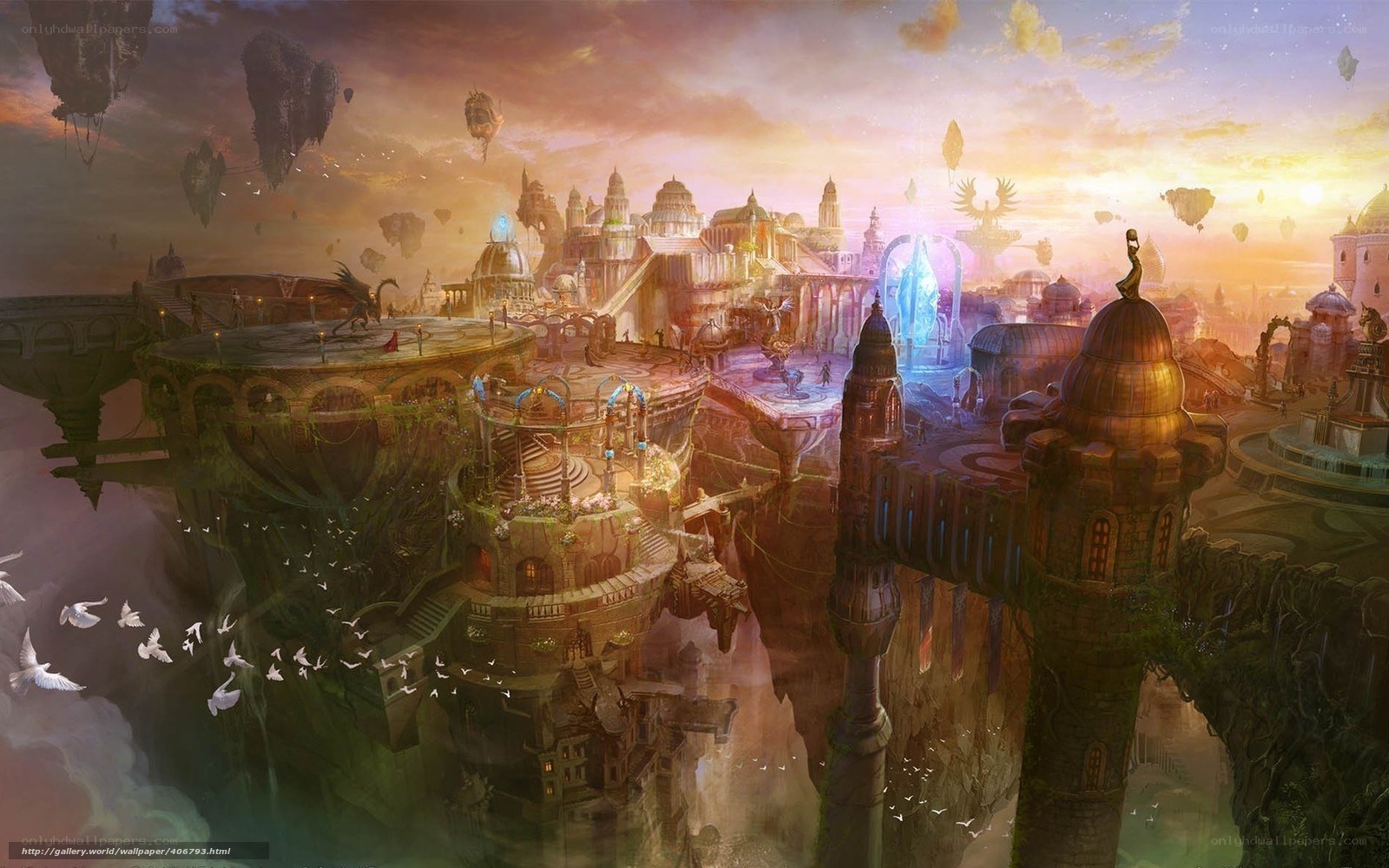 Floating city fantasy landscape