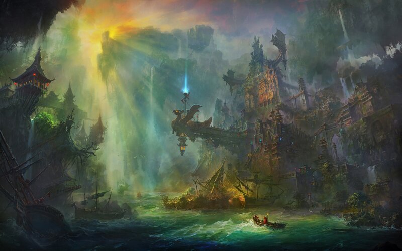 Floating city in a mystical canyon