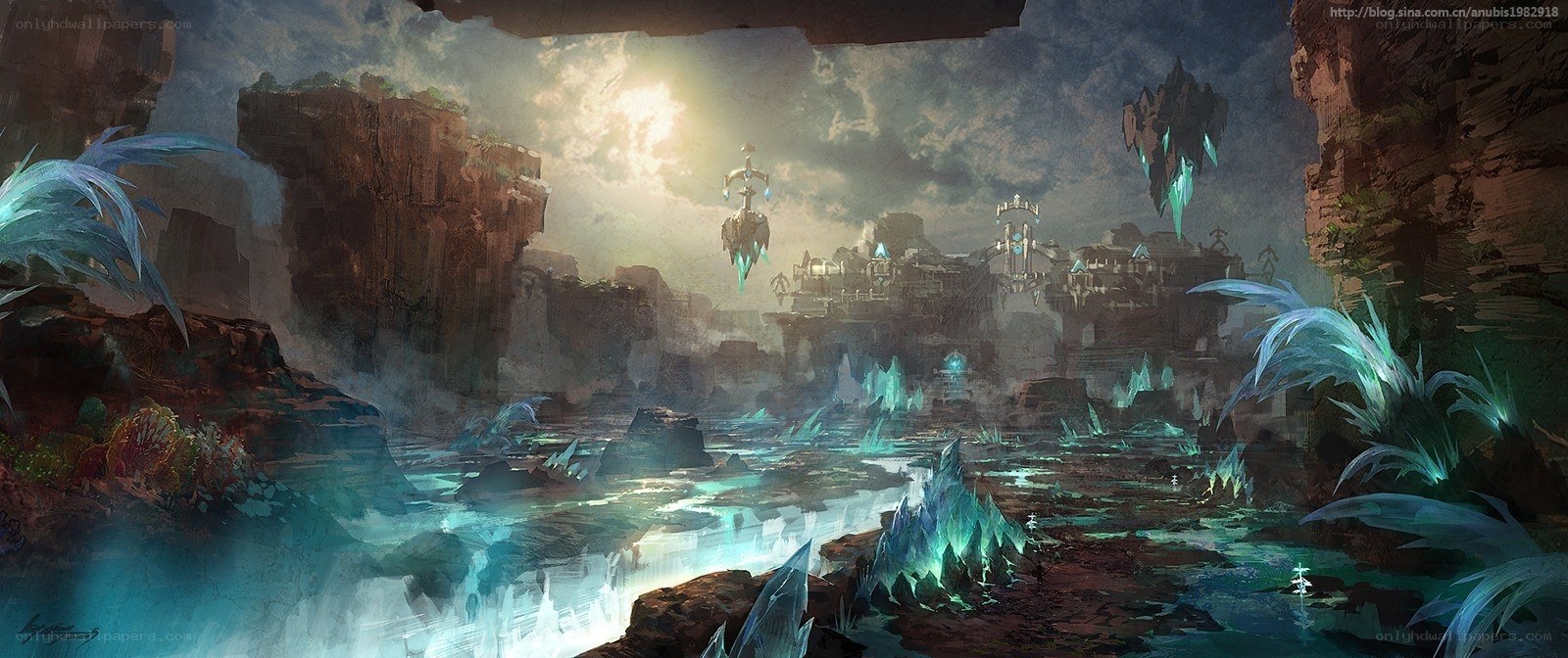 floating city in canyon