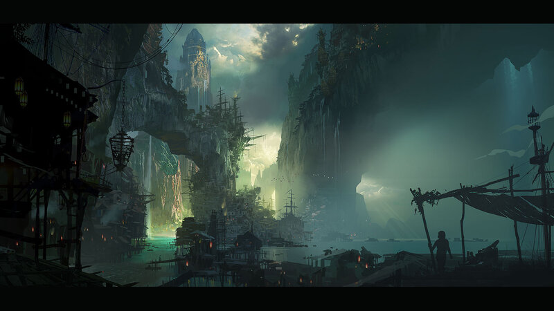 Floating City in Canyon — Green