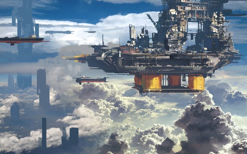 Floating City in Clouds — Blue, Dramatic, Afternoon, Digital Art