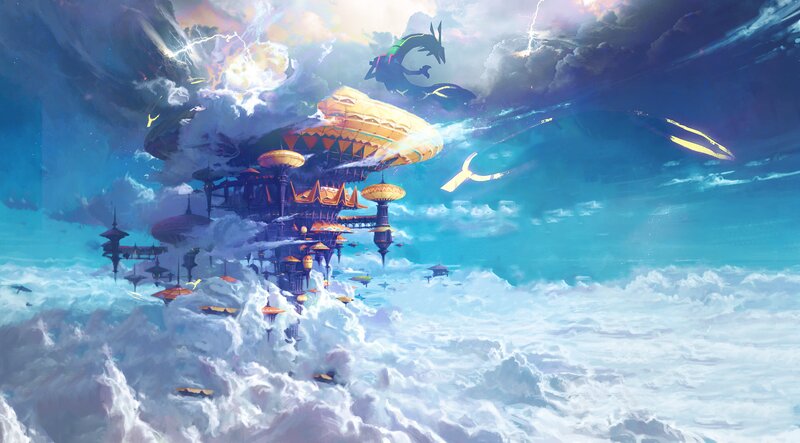 Floating City in Clouds — Blue, Dramatic