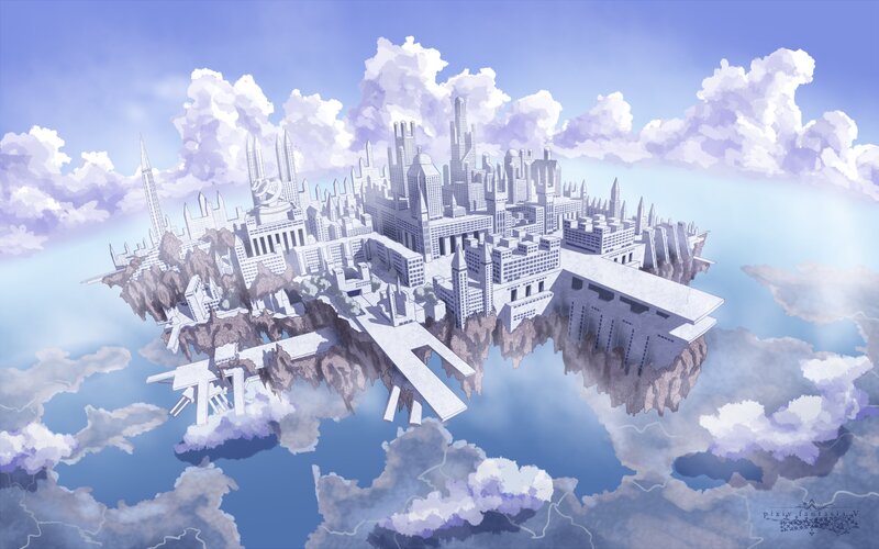 Floating City in Clouds — Blue, Serene