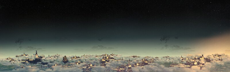 Floating City in Clouds — Gray, Dramatic, Night
