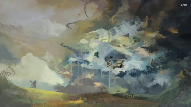 Floating City in Clouds — Gray, Dramatic