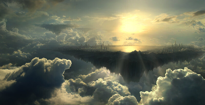 Floating City in Clouds — Gray