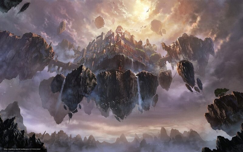 Floating City in Clouds — Purple, Dramatic