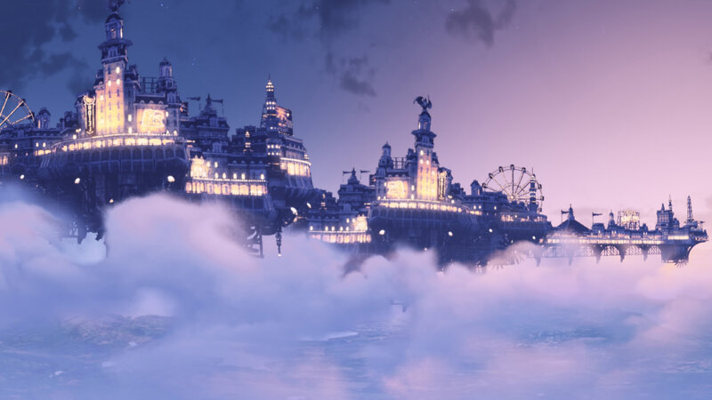 Floating City in Clouds — Purple, Dreamy, Night