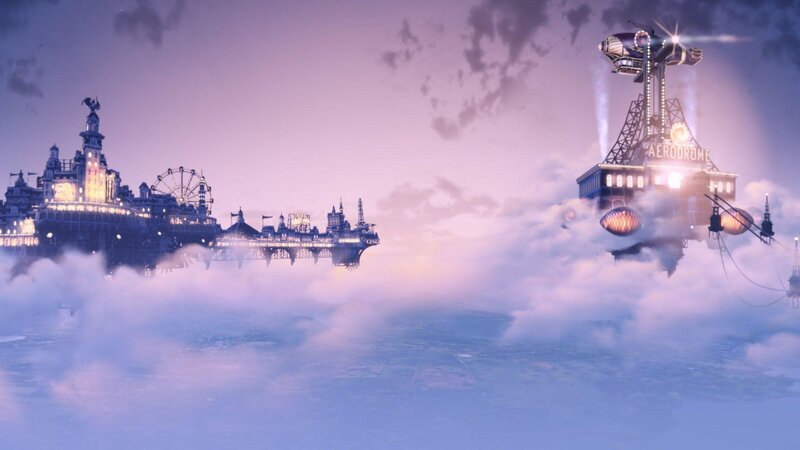 Floating City in Clouds — Purple, Dreamy, Sunset