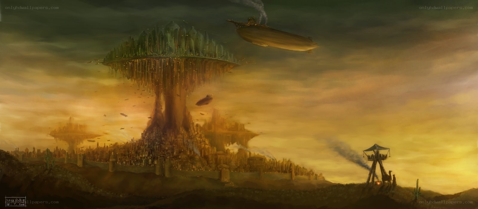 Floating city in desert sky
