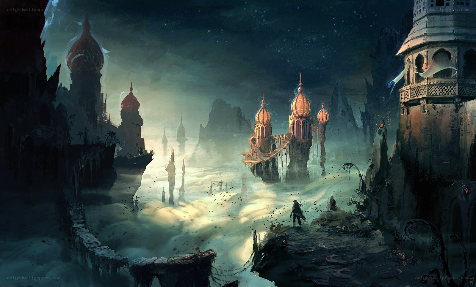 floating city in mist