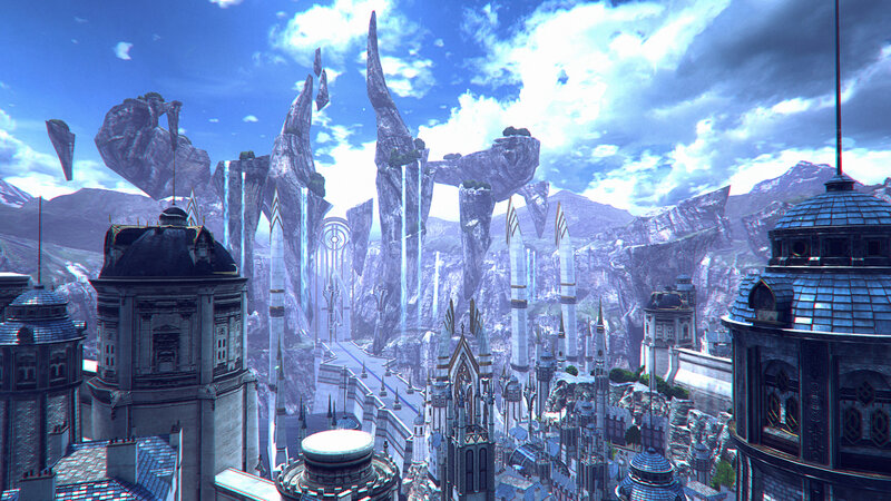 Floating City in Mountains — Blue, Dramatic