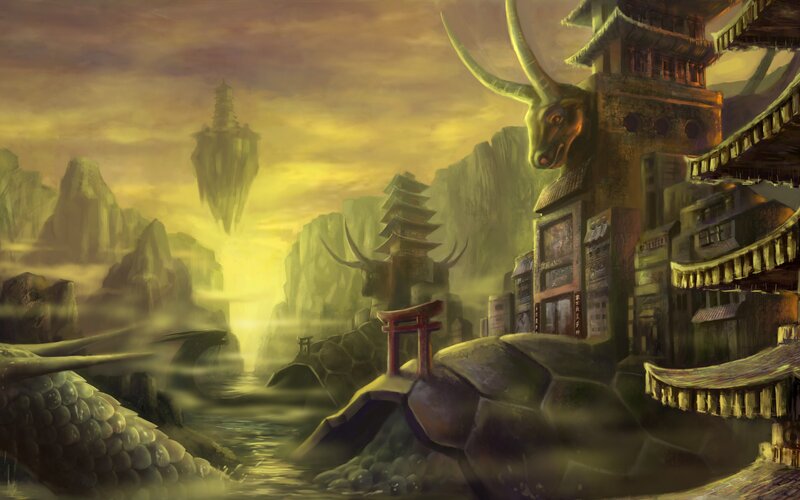Floating City in Mountains — Yellow
