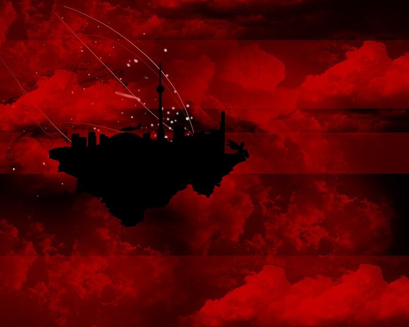 floating city in red sky