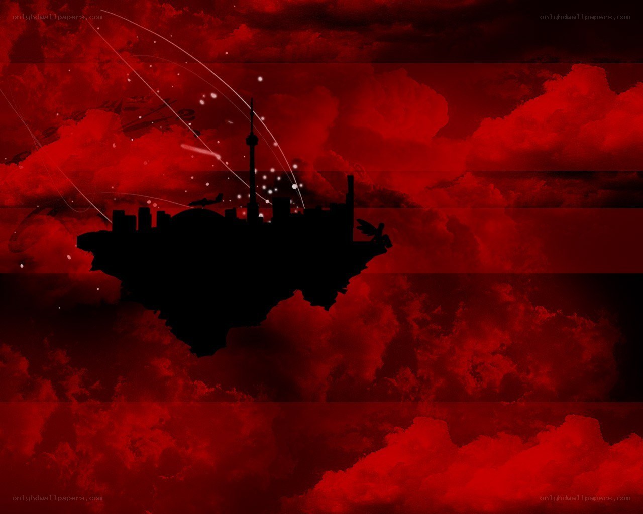 floating city in red sky