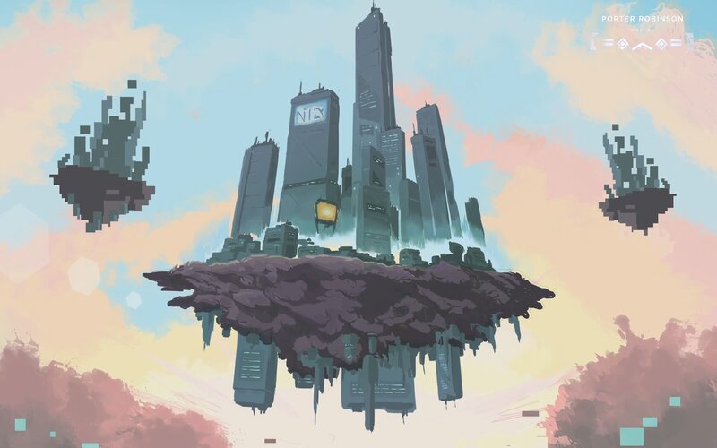 Floating City in Sky — Blue, Dreamy