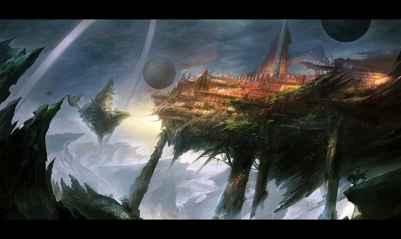 Floating City in Sky — Gray, Dramatic, Night