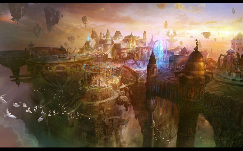Floating City in Sky — Orange, Dramatic, Sunset