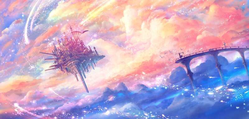 Floating City in Sky — Pink, Dreamy, Fantastical