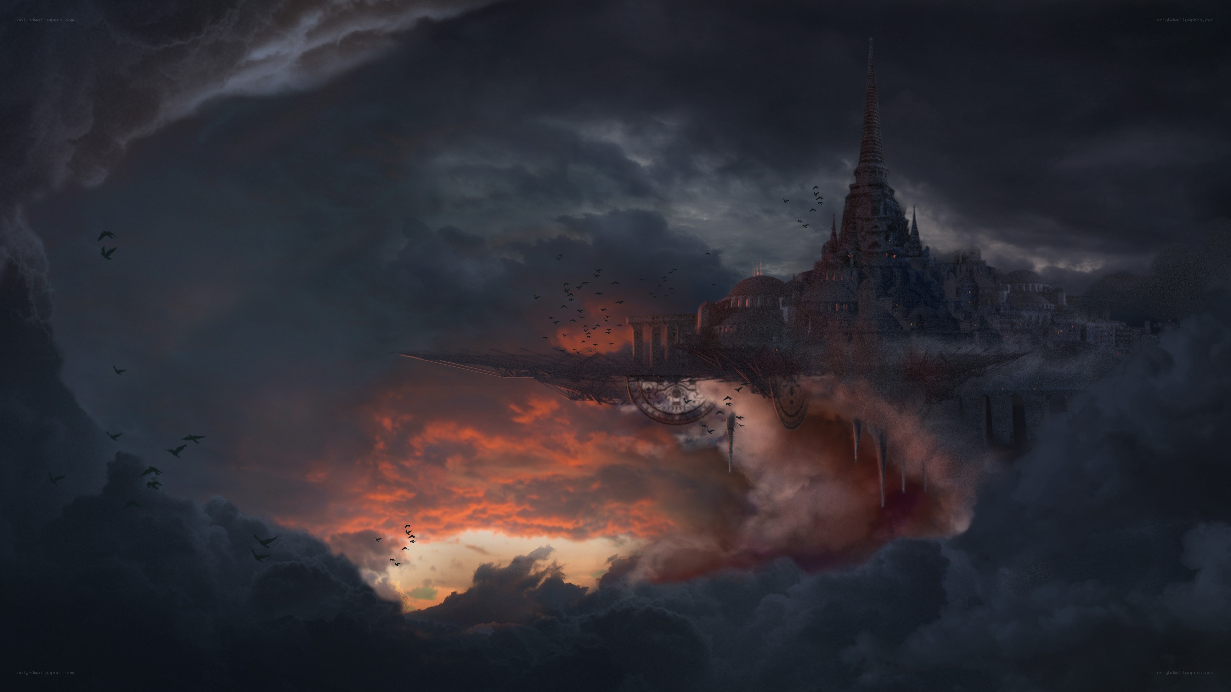 floating city in stormy sky